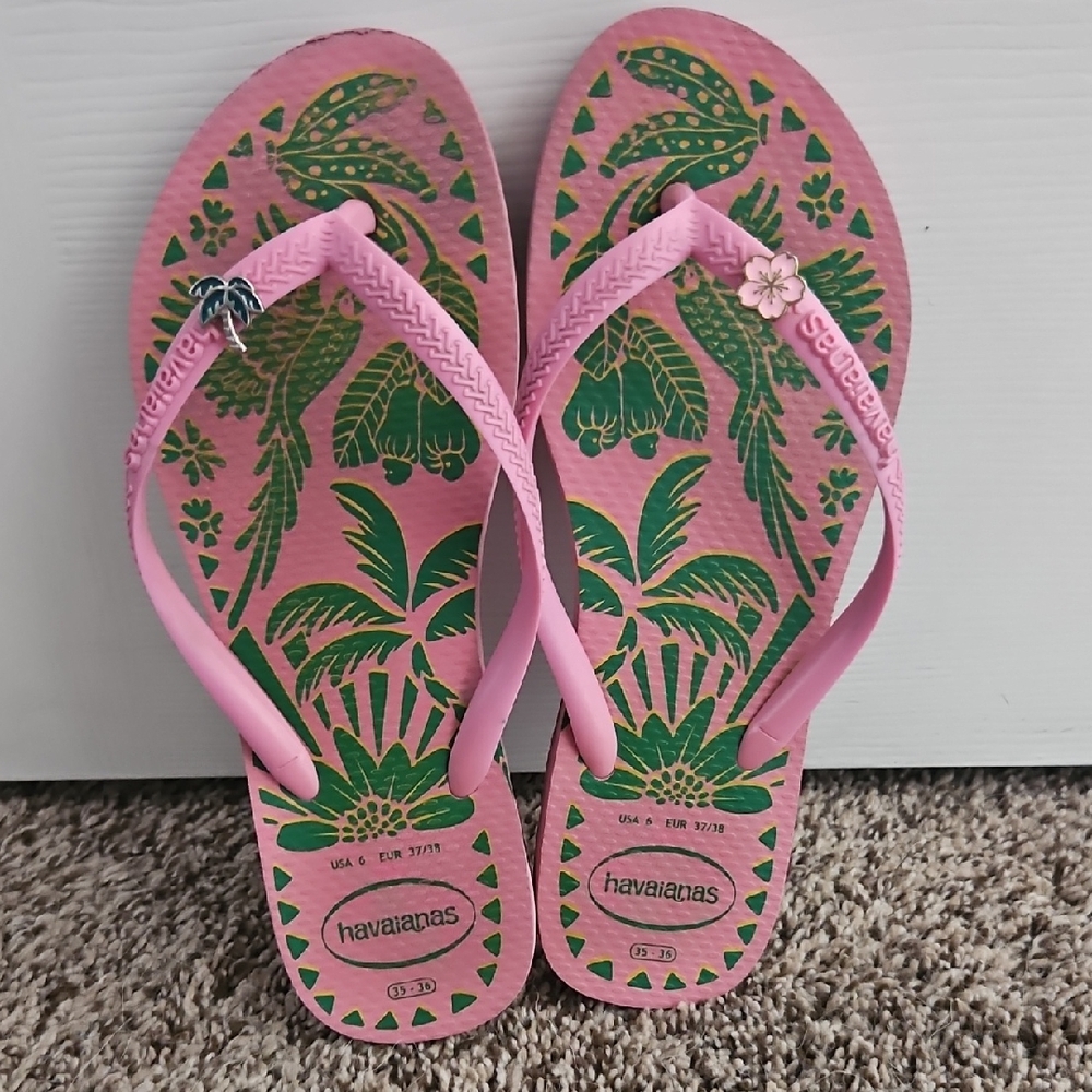 Havaianas Pink and Green Tropical Sandals